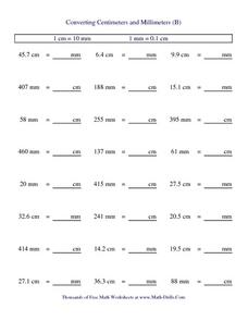 Converting Centimeters and Millimeters (B) Worksheet for 5th - 6th ...