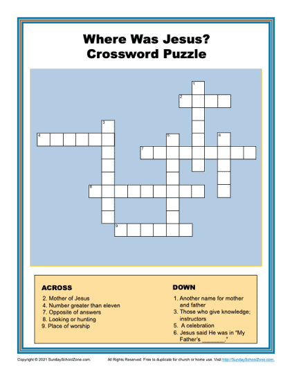 Bible Crossword Puzzles | Bible Lesson Activities for Children
