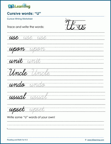 free printable cursive handwriting worksheets for 5th grade