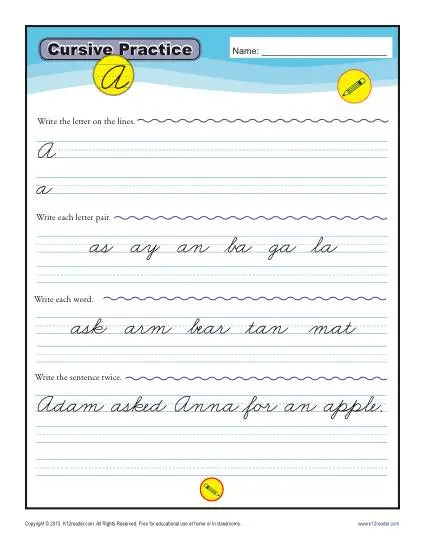 Cursive Letters A-Z - Free Printable Worksheets - K12reader
