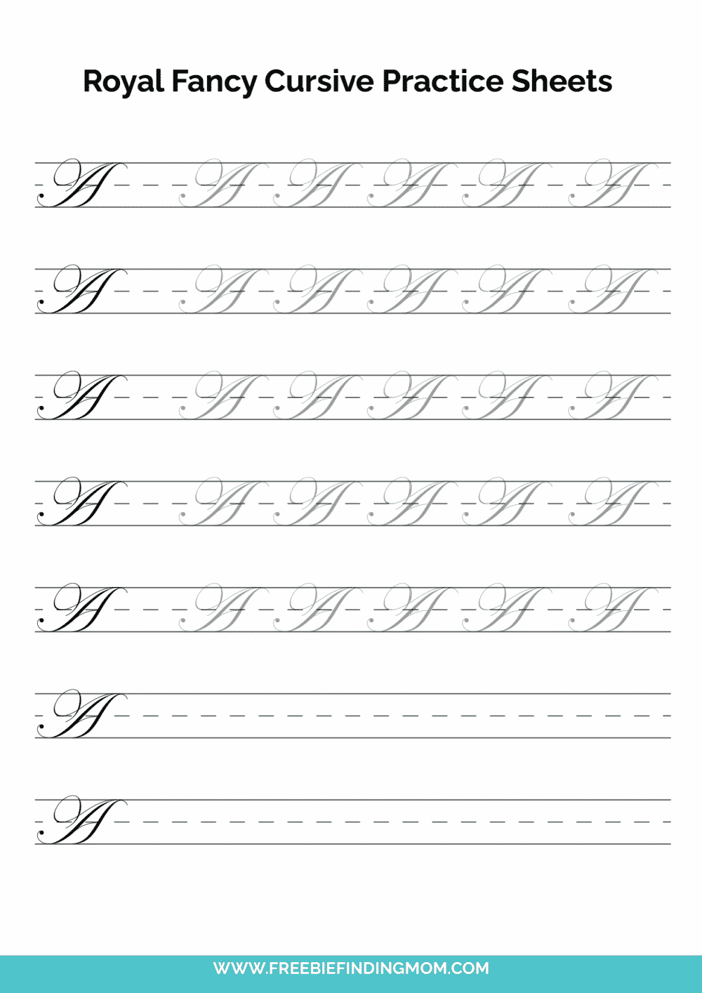 Free Printable Capital Royal Fancy Cursive Letter A Practice Sheet ...
