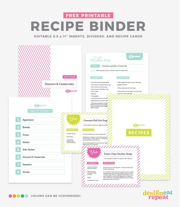 free printable customizable recipe cards