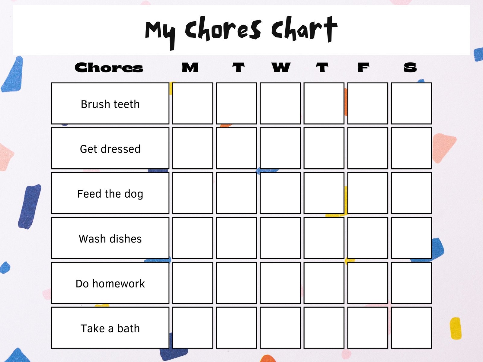 free printable daily chore charts