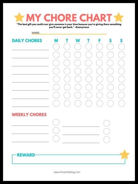 free printable daily chore charts
