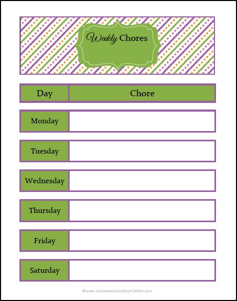 free printable daily chore charts