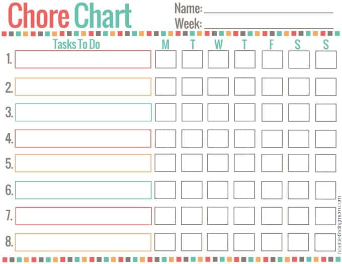 free printable daily chore charts