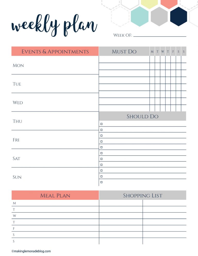 free printable daily organizer template