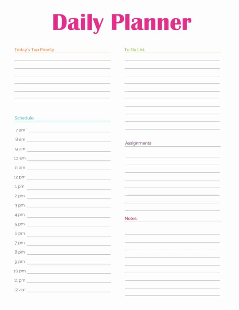 free printable daily organizer template