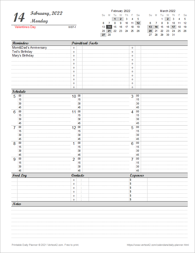 free printable daily planner for students