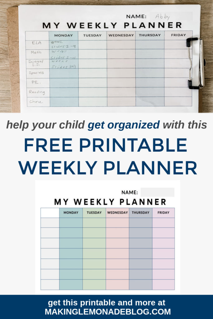 free printable daily planner for students