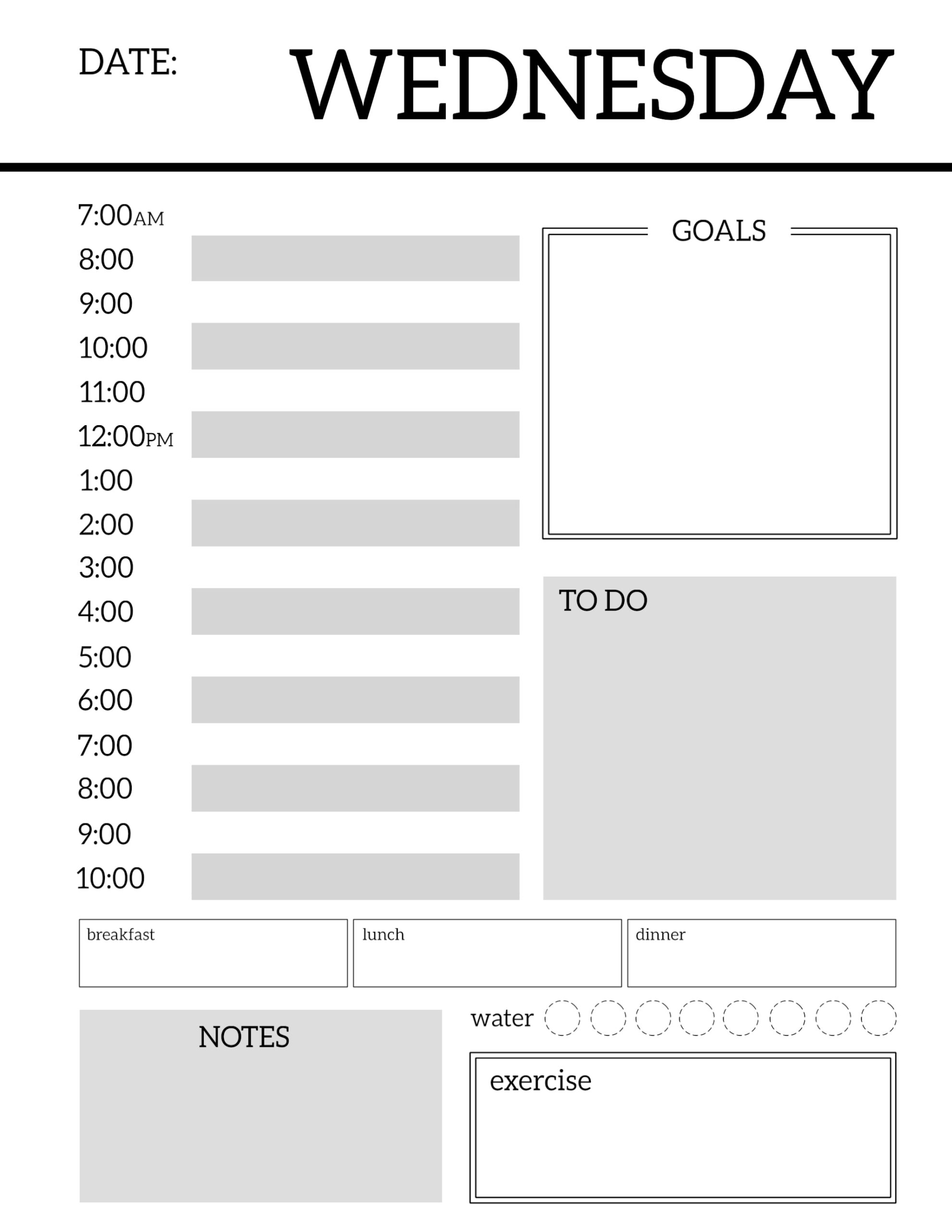 free printable daily planner template 2018