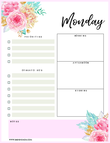 free printable daily planner template 2018