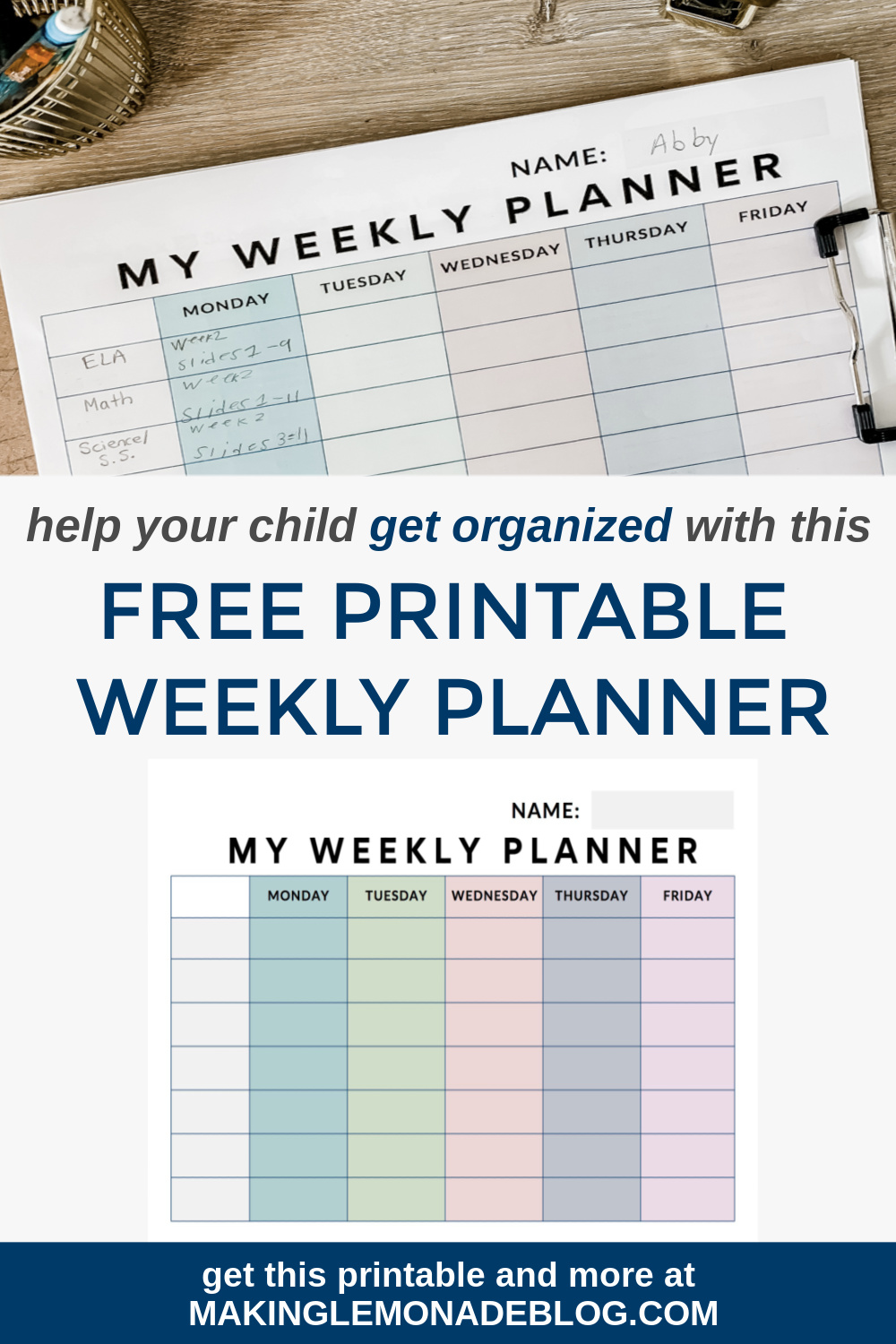 Free Printable Weekly Student Planner - Making Lemonade