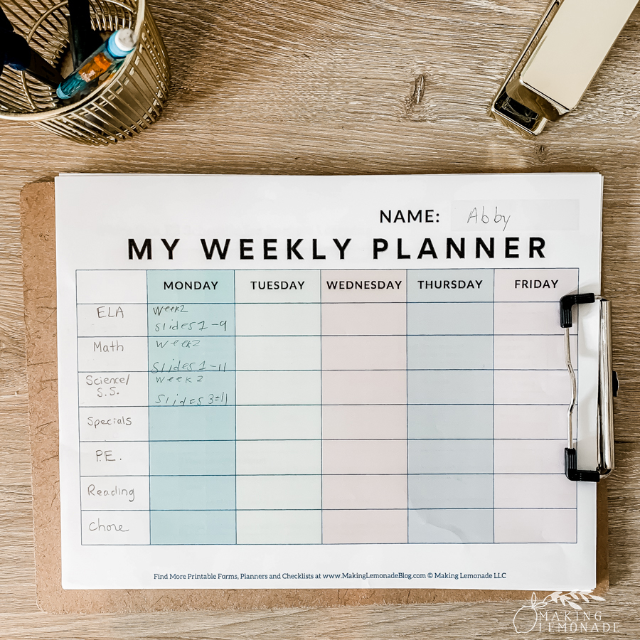 free printable daily student planner