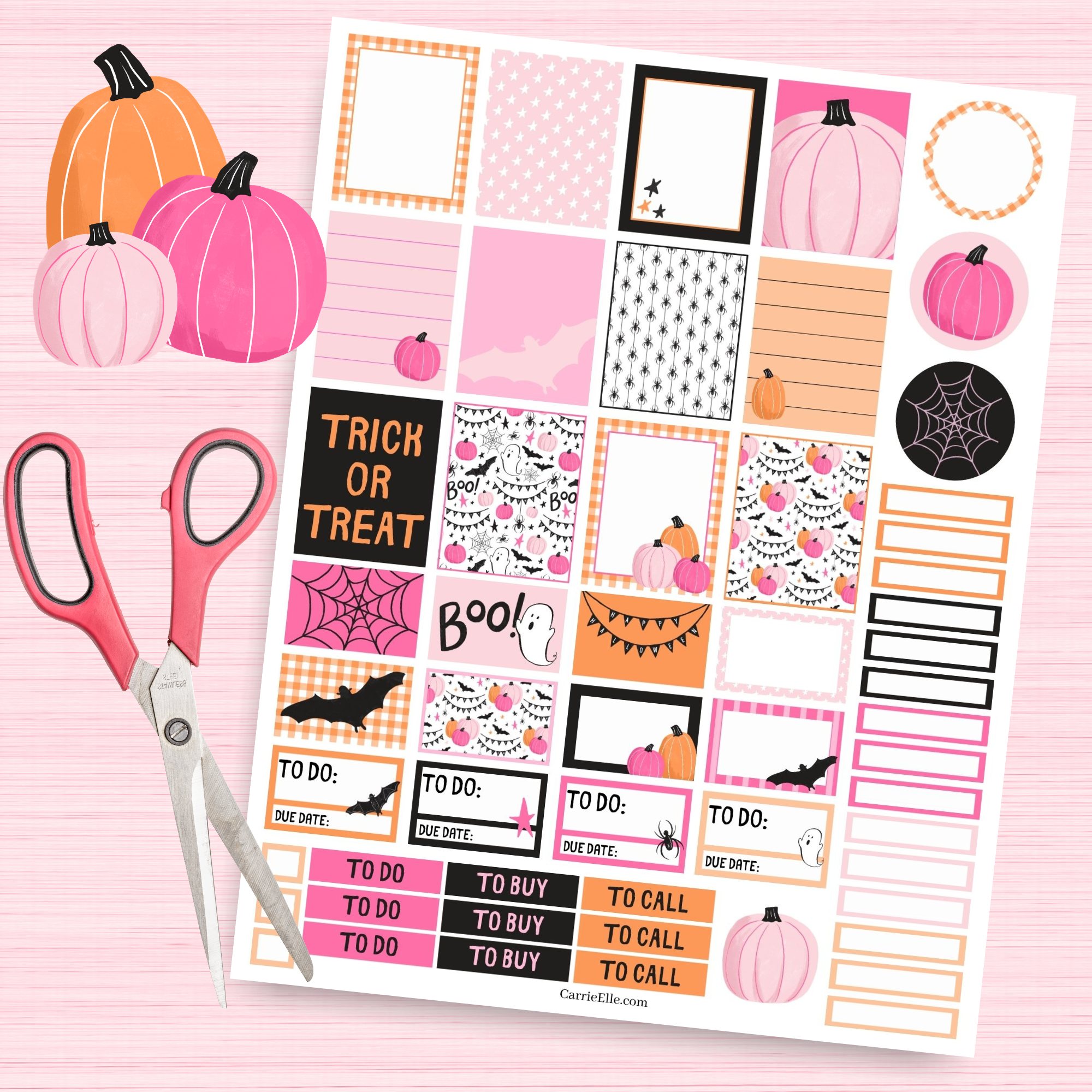 Printable Pink Halloween Planner Stickers - Carrie Elle
