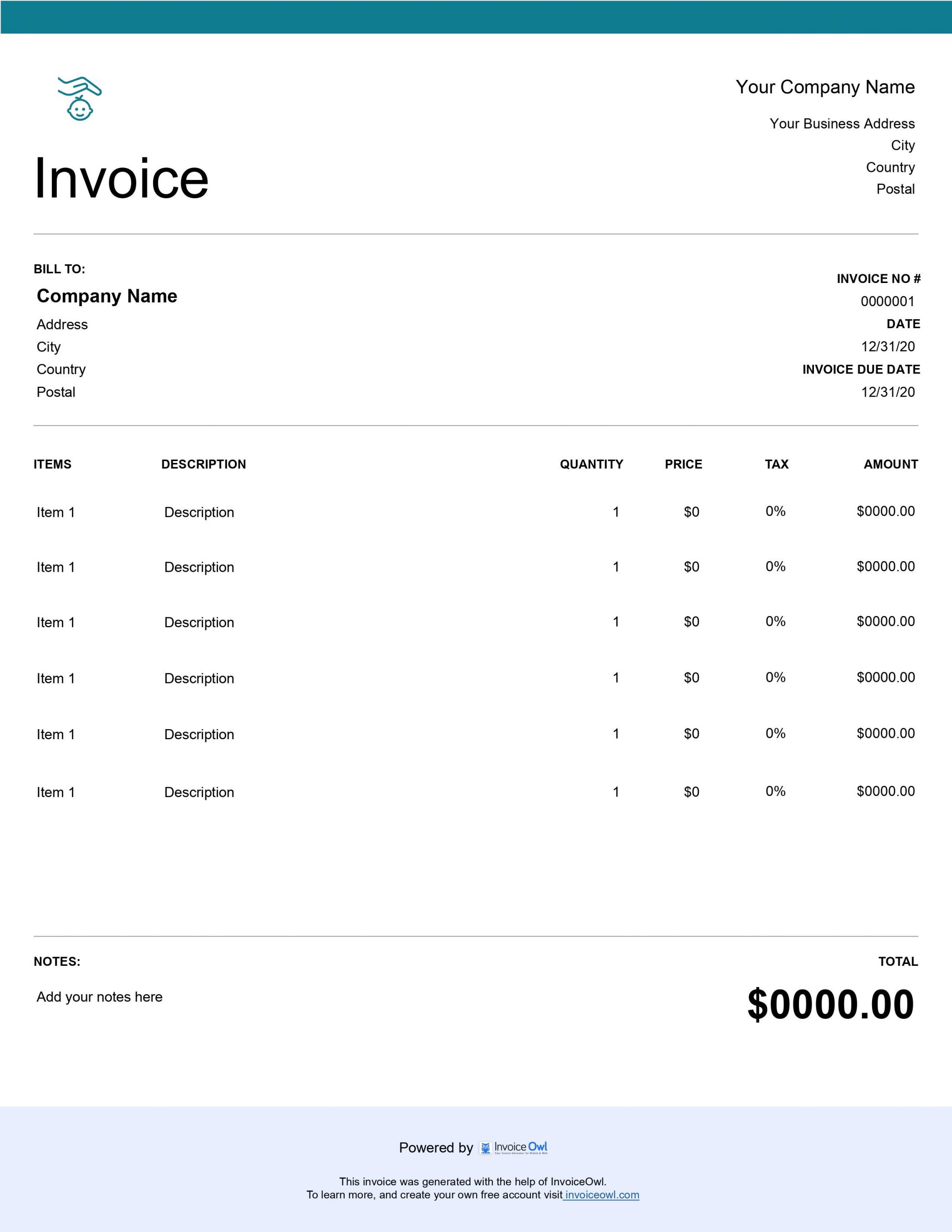 Free Daycare invoice template: Download Now | InvoiceOwl