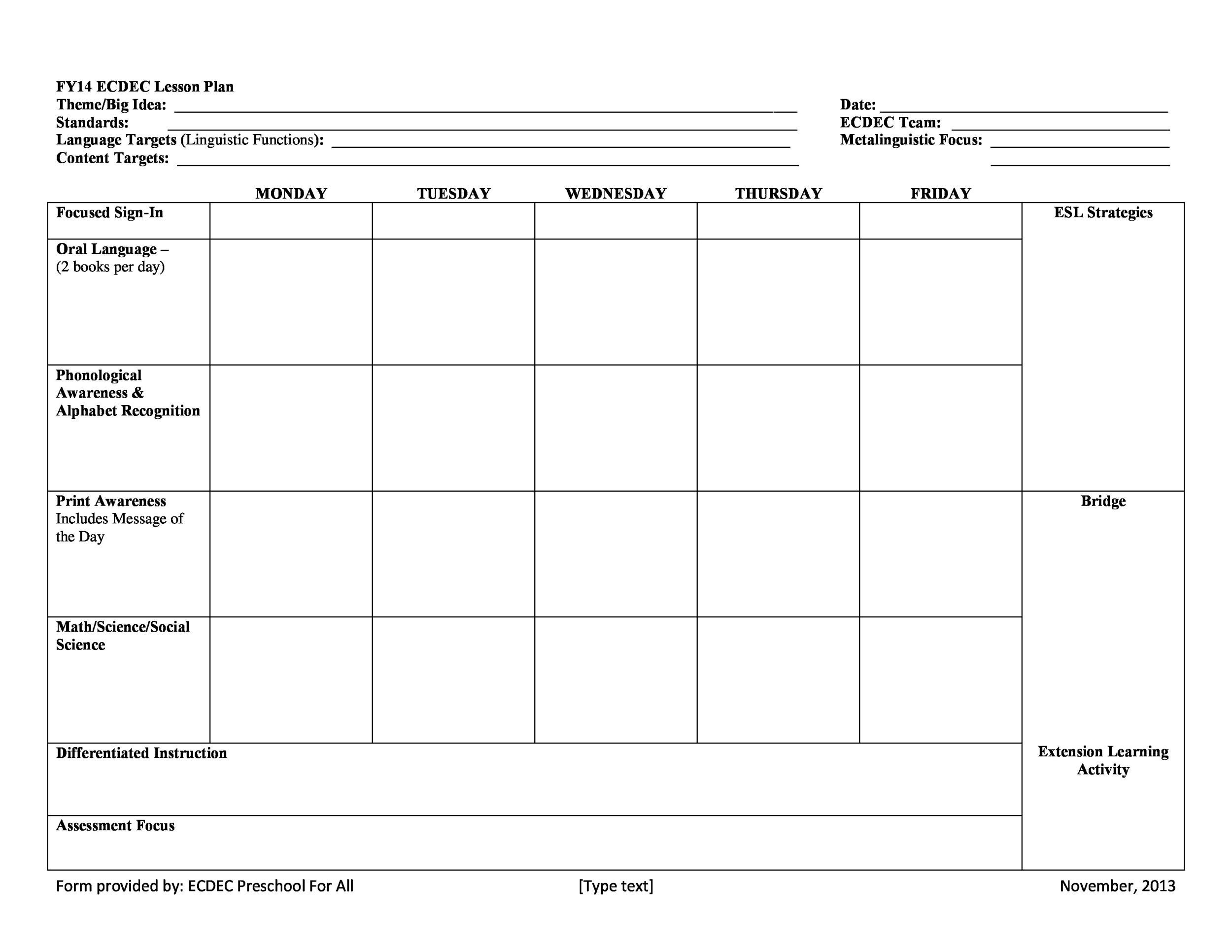 44 FREE Lesson Plan Templates [Common Core, Preschool, Weekly]