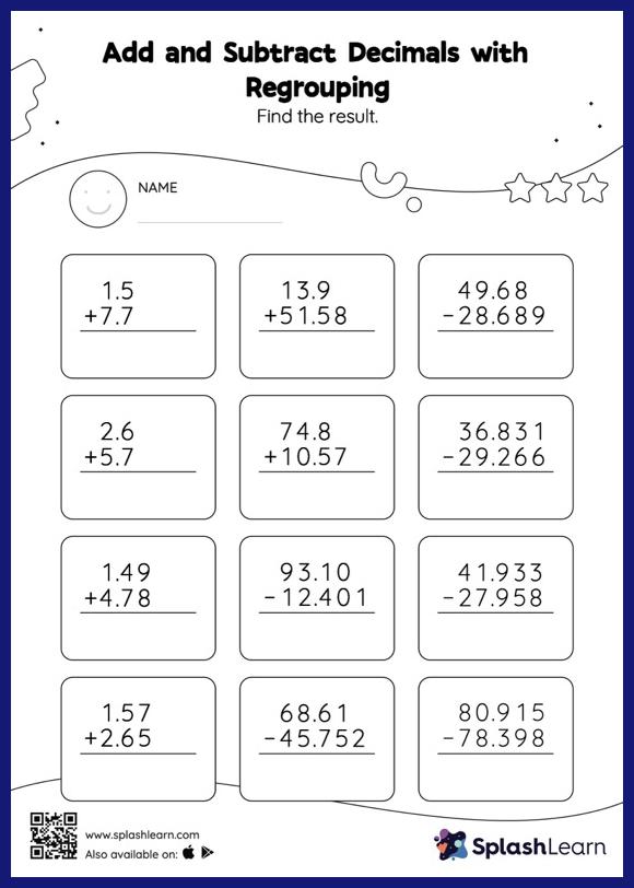 Add and Subtract Decimals with Regrouping: Vertical - Math ...