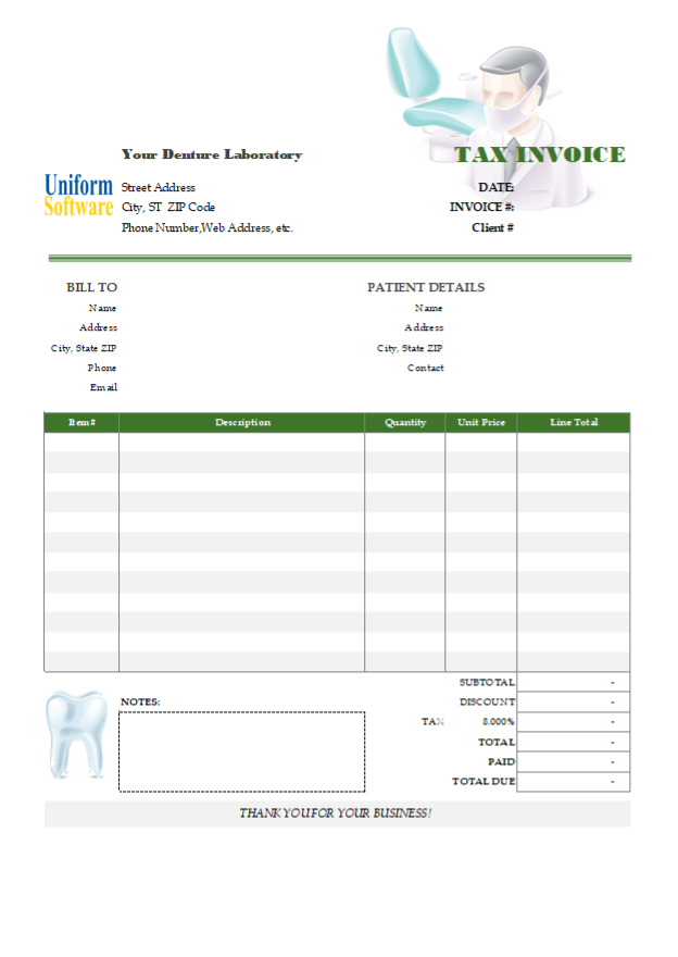 free printable dental invoice