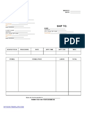 free printable dental invoice