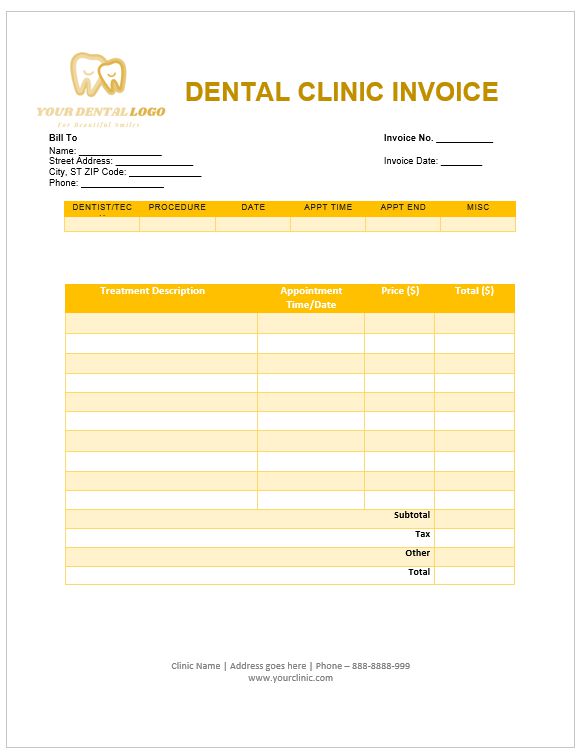 free printable dental invoice