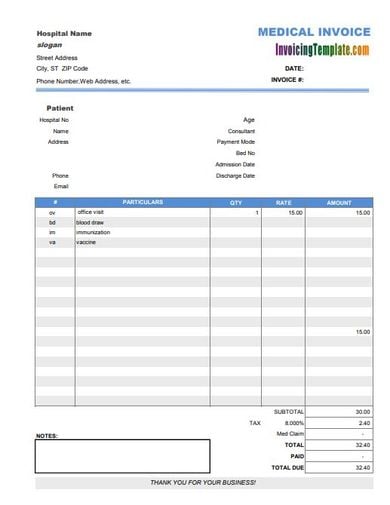 free printable dental invoice