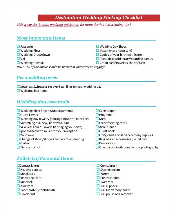 FREE 10+ Sample Wedding Checklists in PDF