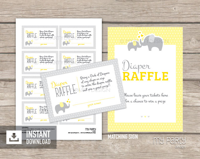 free printable diaper raffle tickets elephant