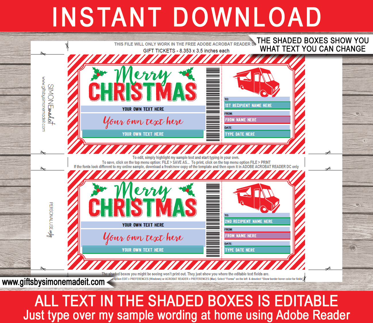 Christmas Food Truck Ticket Template | Printable Meal Voucher ...