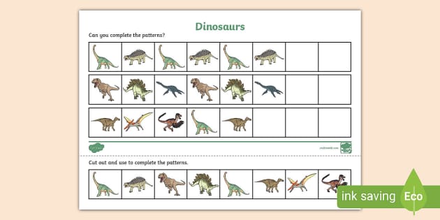 Dinosaur Complete the Pattern Worksheet / Worksheet - Twinkl