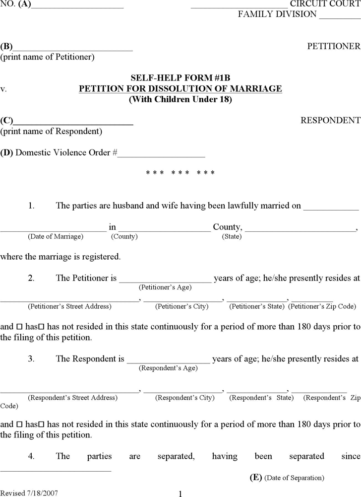 free printable divorce papers ky