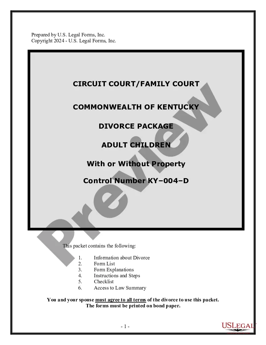 Kentucky No - Printable Divorce Checklist | US Legal Forms