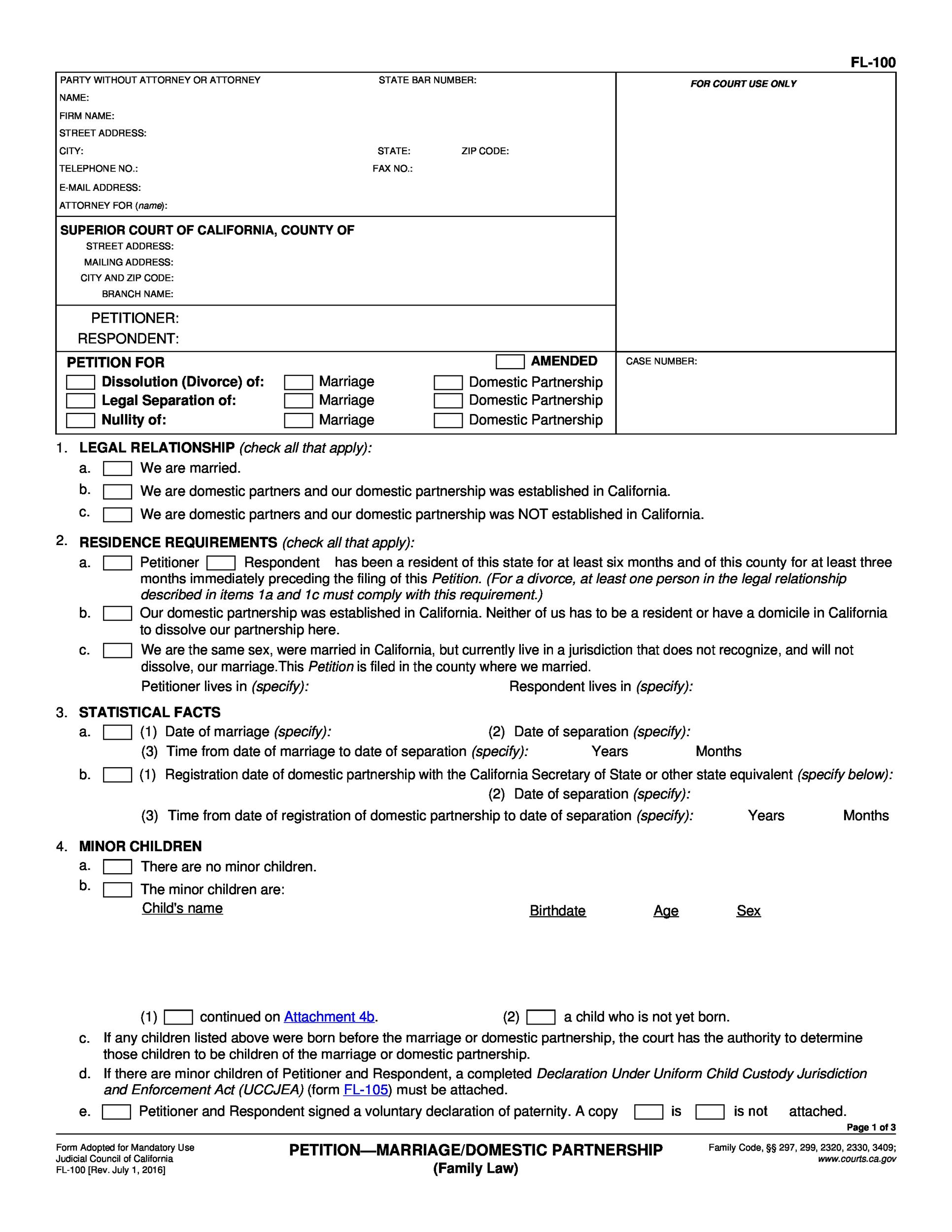free printable divorce papers online