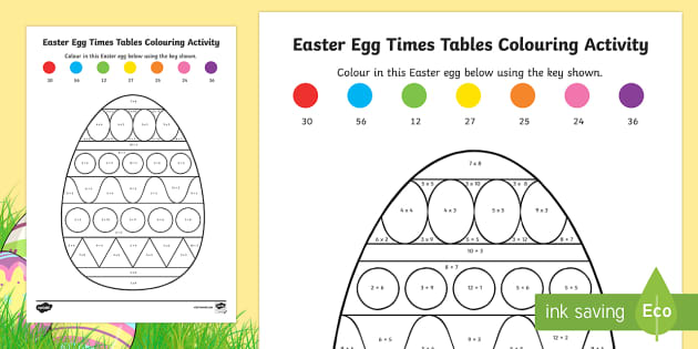 Easter Themed Worksheet - Multiplication Colour by Number