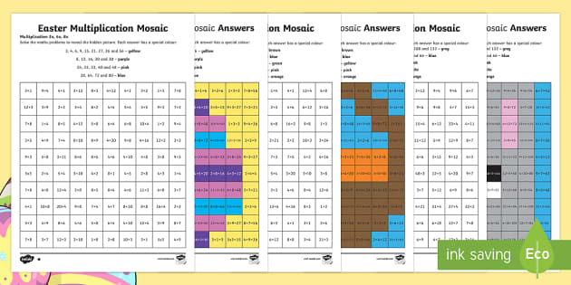 Easter Multiplication Mosaics | Hidden Pictures Worksheets