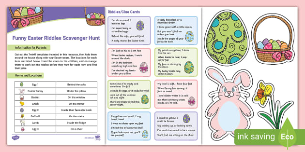 FREE! - Funny Easter Riddles Scavenger Hunt | Twinkl Activity