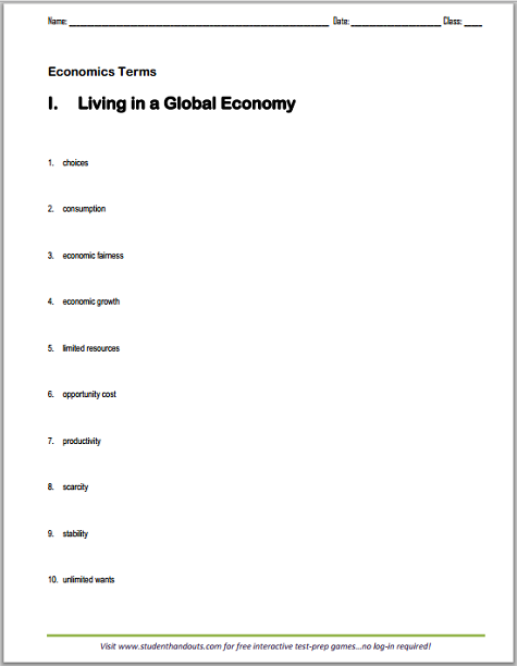 free printable economics worksheet