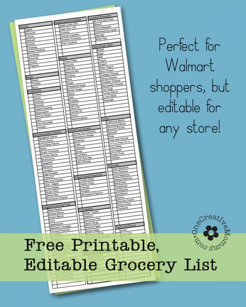 Freebie Friday-Printable Grocery List - onecreativemommy.com