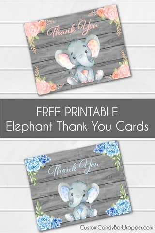 free printable elephant thank you cards