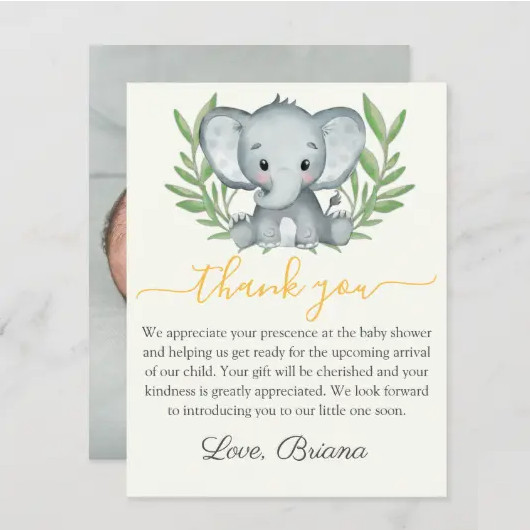 free printable elephant thank you cards