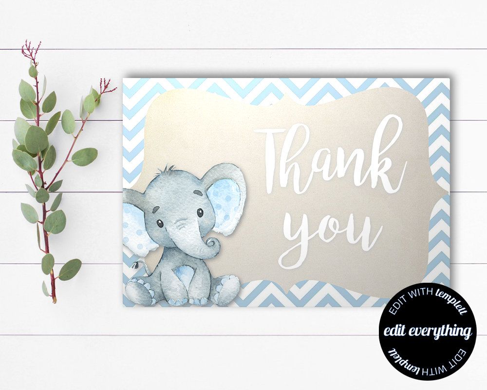 Elephant Thank You Card - Thank You Template - Printable Thank You ...