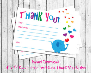 free printable elephant thank you cards