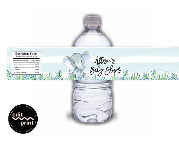 free printable elephant water bottle labels