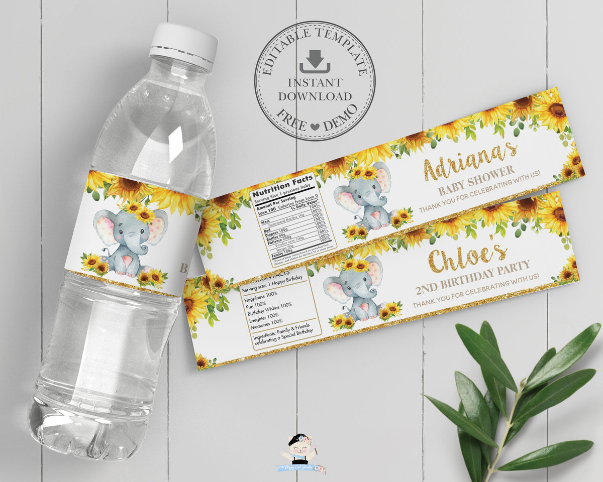 free printable elephant water bottle labels