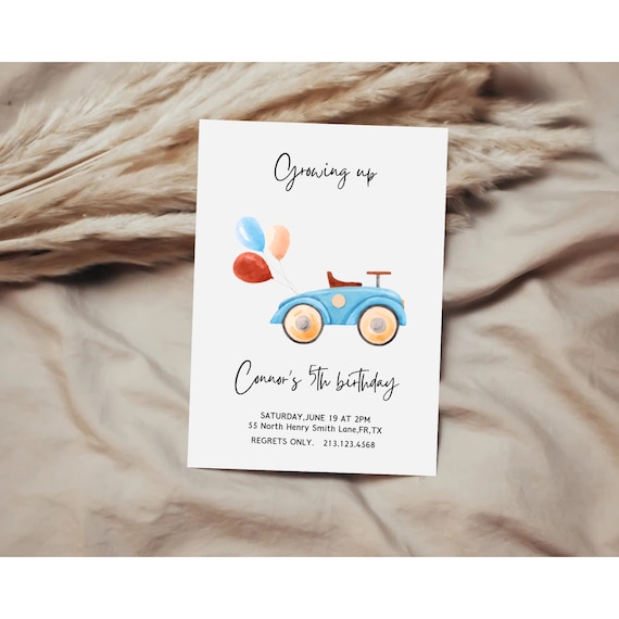Growing up Two Fast Birthday Invitation, Blue Race Car Curious ...
