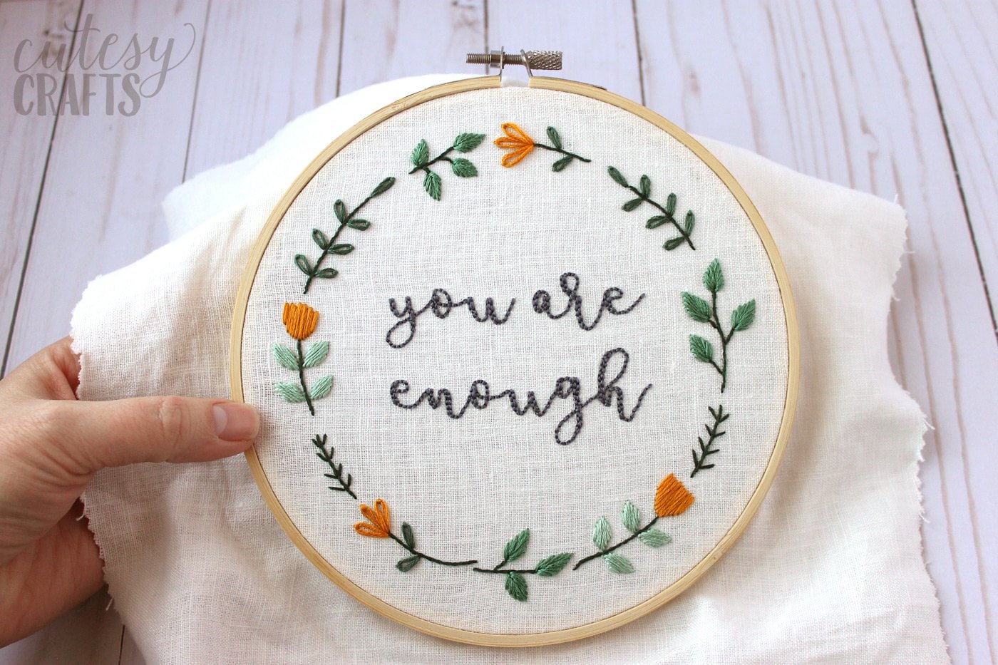 You are Enough; Free Hand Embroidery Pattern - The Polka Dot Chair