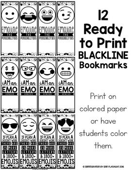 Emoji Bookmarks Class Gifts: Printable, Editable, Color &  Blackline