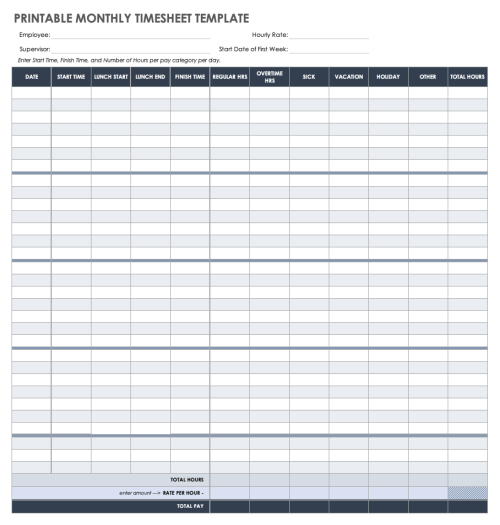 Free Monthly Timesheet &  Time Card Templates | Smartsheet