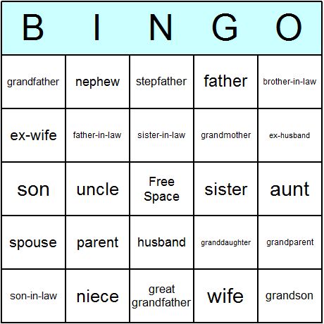 free printable english bingo cards