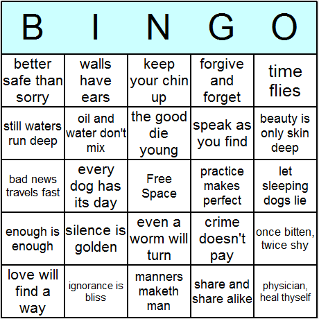 free printable english bingo cards